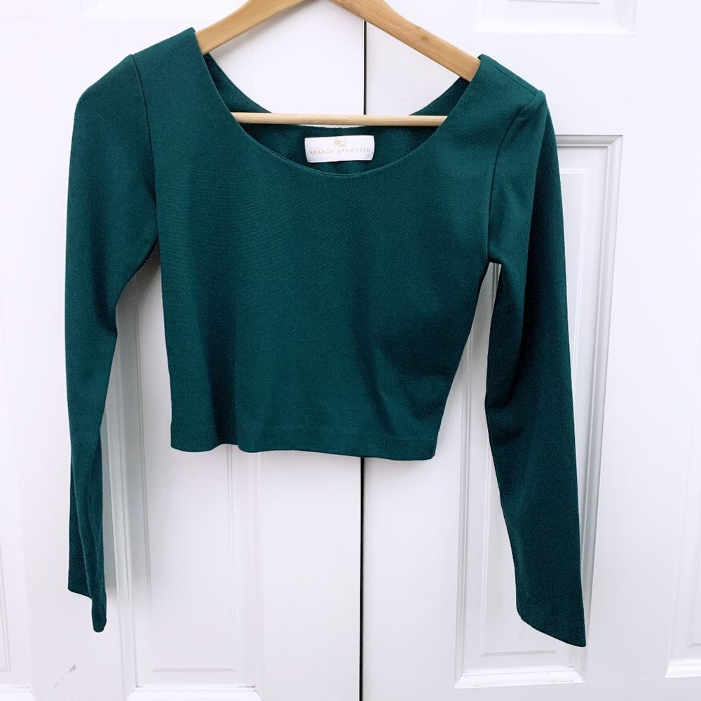 Amanda Uprichard Long Sleeve Crop Top in Green